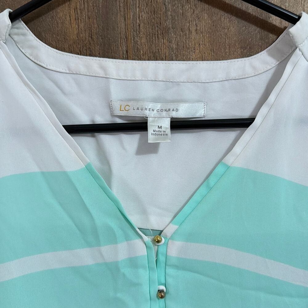 Lauren Conrad Womens Blouse Multicolored Colorblock V Neck Long Sleeve Sheer M - Picture 5 of 11